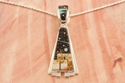 New Design! Calvin Begay Starry Night in the Pueblo Sterling Silver Pendant.